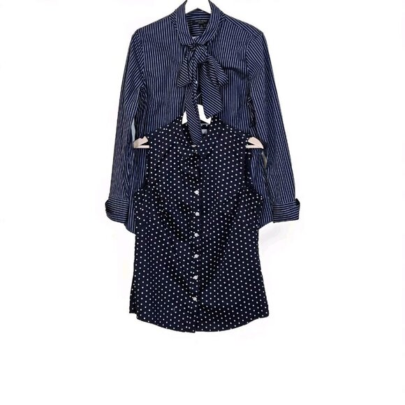 Banana Republic Shirt 14 Womens Lot of 2 Navy White Button Up Mature Office Boho - Picture 1 of 16